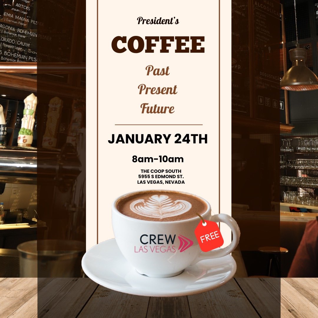 We’d love for you to join us for coffee with the Past, Present, and Future Presidents of CREW Las Vegas on January 24th from 8AM to 10AM at The Coop South, 5955 S Edmond St.

Come connect and learn about the benefits of being a member of CREW Las Vegas!

crewlasvegas.wildapricot.org/event-5987851/…