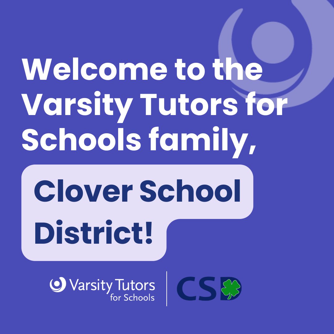 Varsity Tutors for Schools, a Nerdy Company (@vtforschools) on Twitter photo Welcome to the Varsity Tutors for Schools community, <a href="/CloverEagles/">Clover Schools</a>!
"Access to the Varsity Tutors for Schools platform is an invaluable resource for our students," said Dr. Millicent Dickey, Chief Academic Officer at Clover School District. "In Clover School District, we seek to Welcome to the Varsity Tutors for Schools community, <a href="/CloverEagles/">Clover Schools</a>!
"Access to the Varsity Tutors for Schools platform is an invaluable resource for our students," said Dr. Millicent Dickey, Chief Academic Officer at Clover School District. "In Clover School District, we seek to