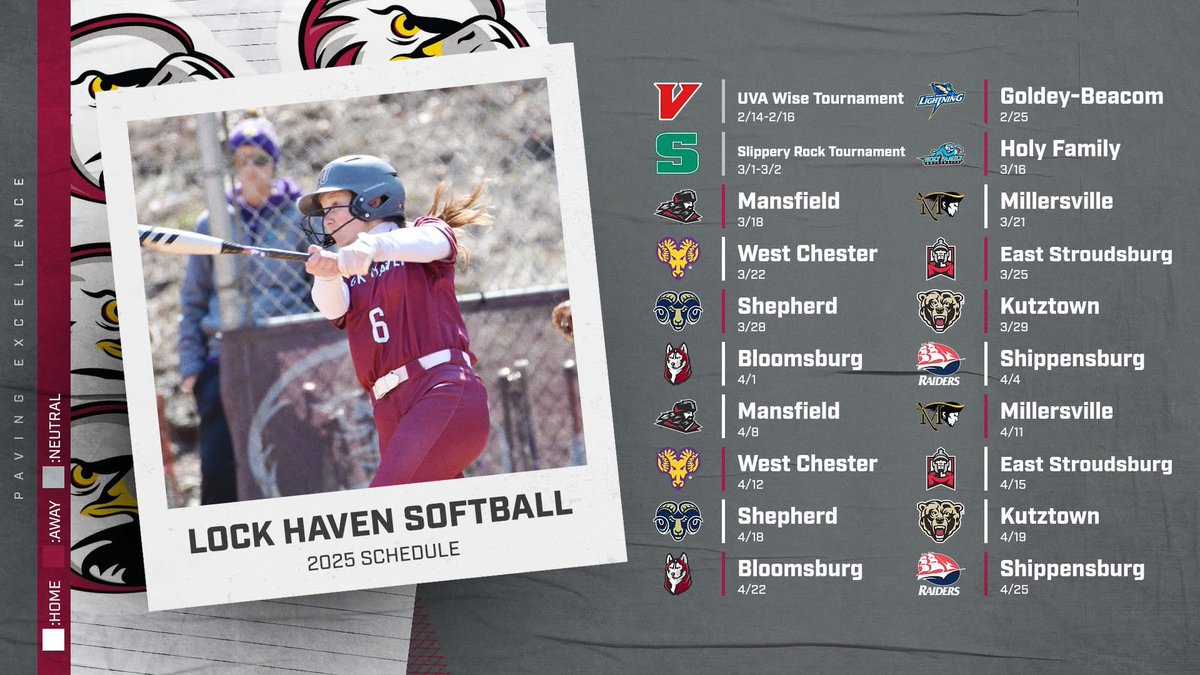 LHUSoftball's tweet photo. Below is our 2025 Lock Haven Softball schedule! Counting down the days!!! #PavingExcellence https://t.co/VTBoPliHVK