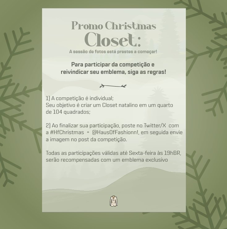 HausOfFashionn's tweet photo. Promo Christmas Closet 🔔 #HfChristmas

"Transforme seu espaço, revele seu estilo: construa o closet dos seus sonhos!

Participe do desafio e concorra a um emblema exclusivo! @HausOfFashionn https://t.co/1EHowklZ92