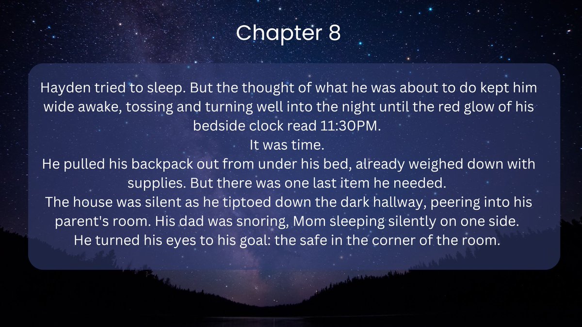 EIGHT DAYS UNTIL CHRISTMAS! Let's share something from Chapter Eight of your novel!

Hayden is about to take the biggest risk of his life. But if it means saving his family and best friend, he'll do it.

#amquerying #writingcommunity #YA