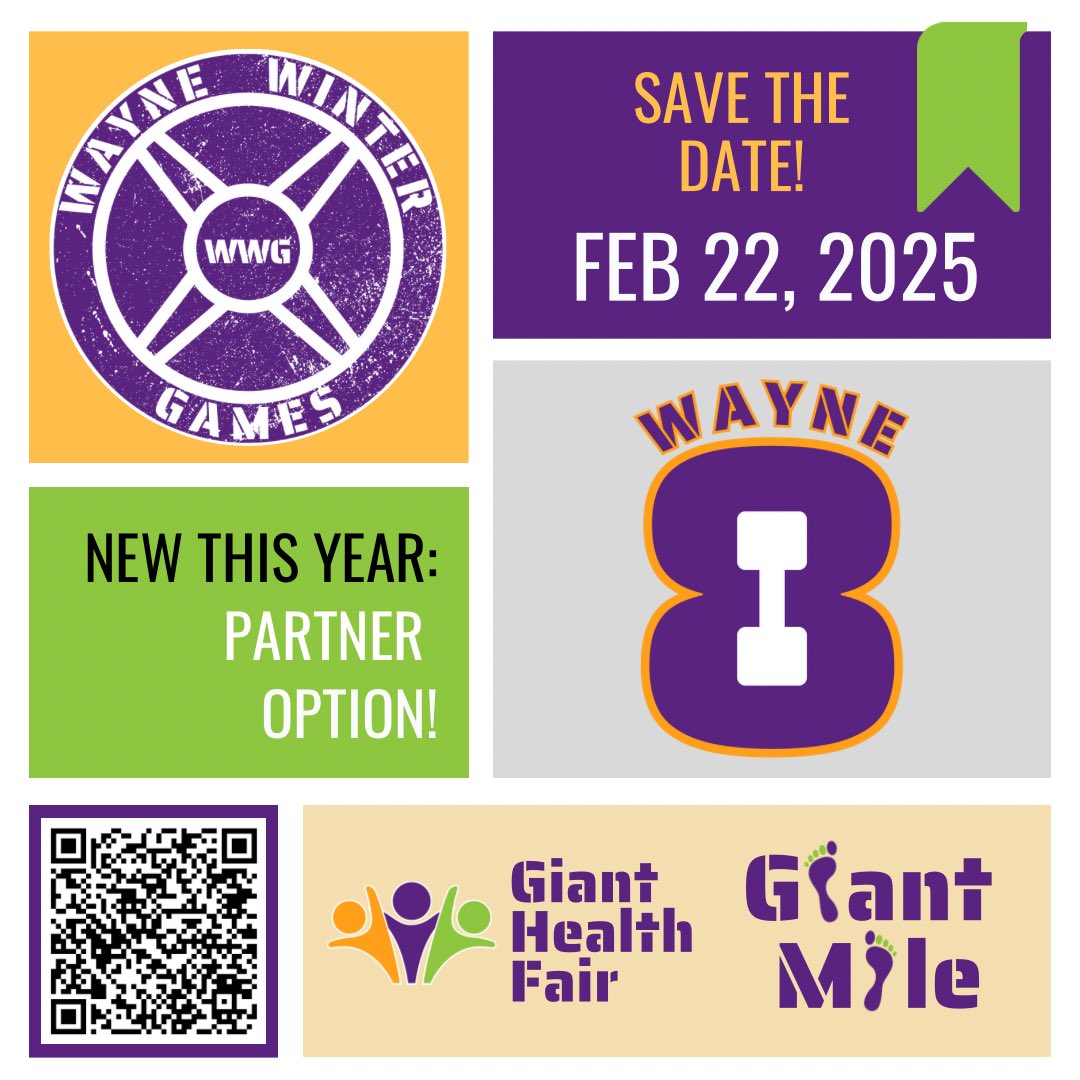 WayneWellness's tweet photo. SAVE THE DATE for the 2025 Wayne Winter Games! New this year: Wayne 8, our fitness competition, has a partner option!
Don't forget about the Giant Health Fair & the Giant Mile! Click on the link in our bio to learn more & sign up! #bewaynewell #WWG2025 #Wayne8 @WayneTwpSuper https://t.co/2Ve3LcGnoZ