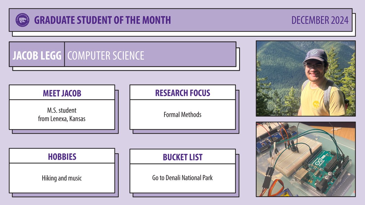 Congratulations Jacob Legg for being recognized as the Computer Science Department - Carl R. Ice College of Engineering outstanding graduate student of the month for December!