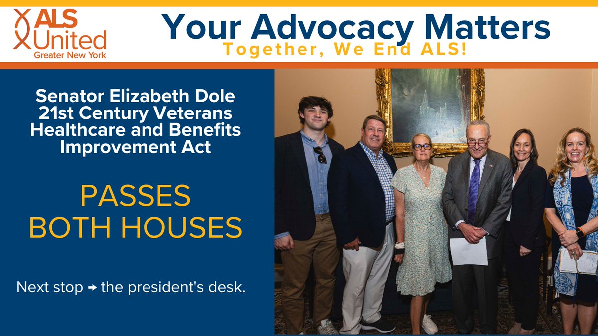 U.S. Veterans are 2x more likely to develop ALS than non-veterans. This bill expanding caregiver benefits &amp; home-based care has passed Congress and awaits the President's signature. Thank you to all the advocates &amp; elected officials who worked to make this happen! #ALS #Veterans