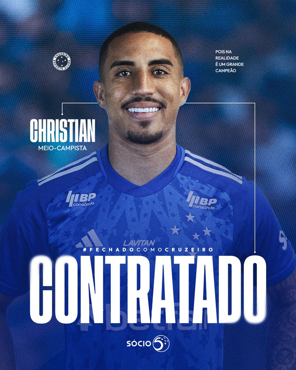 pelasbeiradas's tweet photo. OFICIAL! 

Christian é o novo reforço do Cruzeiro. 

O meio-campista, de 23 anos, assina contrato definitivo com a Raposa até o fim de 2027. 

#CruzeiroJPB https://t.co/oF5Z0rkmYl