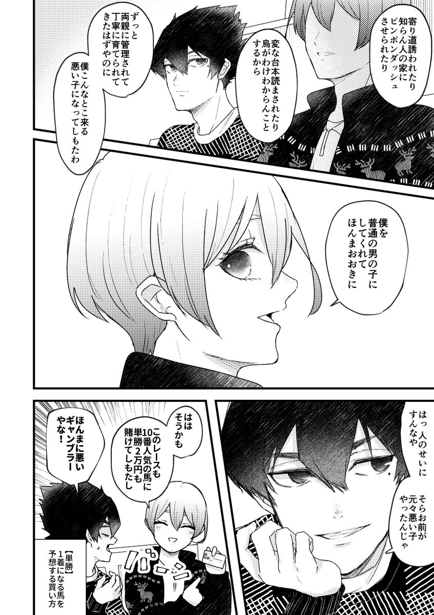【烏氷/krho】ギャンブルで爆勝ちしたとき、人は冷静さを失う(1/2)
⚠️二人が競馬をしている
全8ページ 
