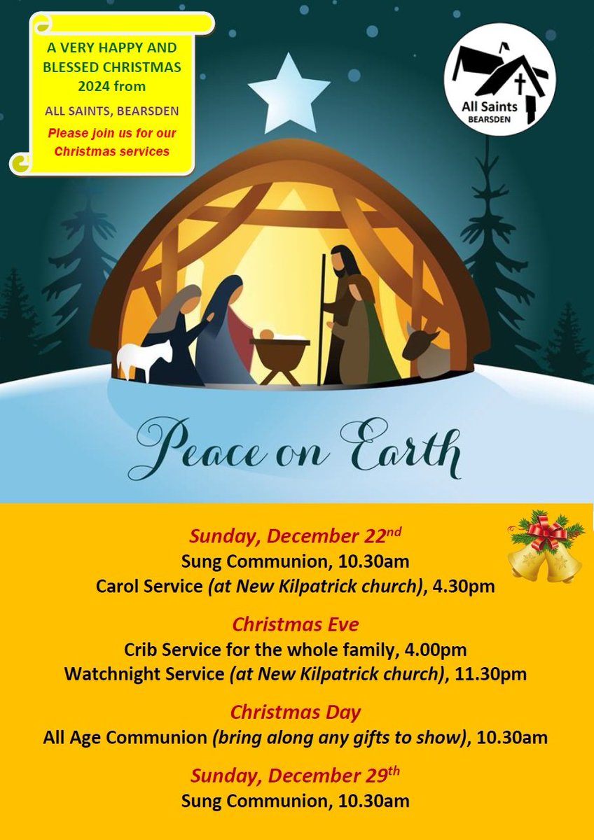 AS_Bearsden's tweet photo. Join us for any our services in the coming days. You will be warmly welcomed!
#allsaintsbearsden #scottishepiscopalchurch #dioceseofglasgowandgalloway #christmasservices #bearsden https://t.co/SPFJzTrNHw