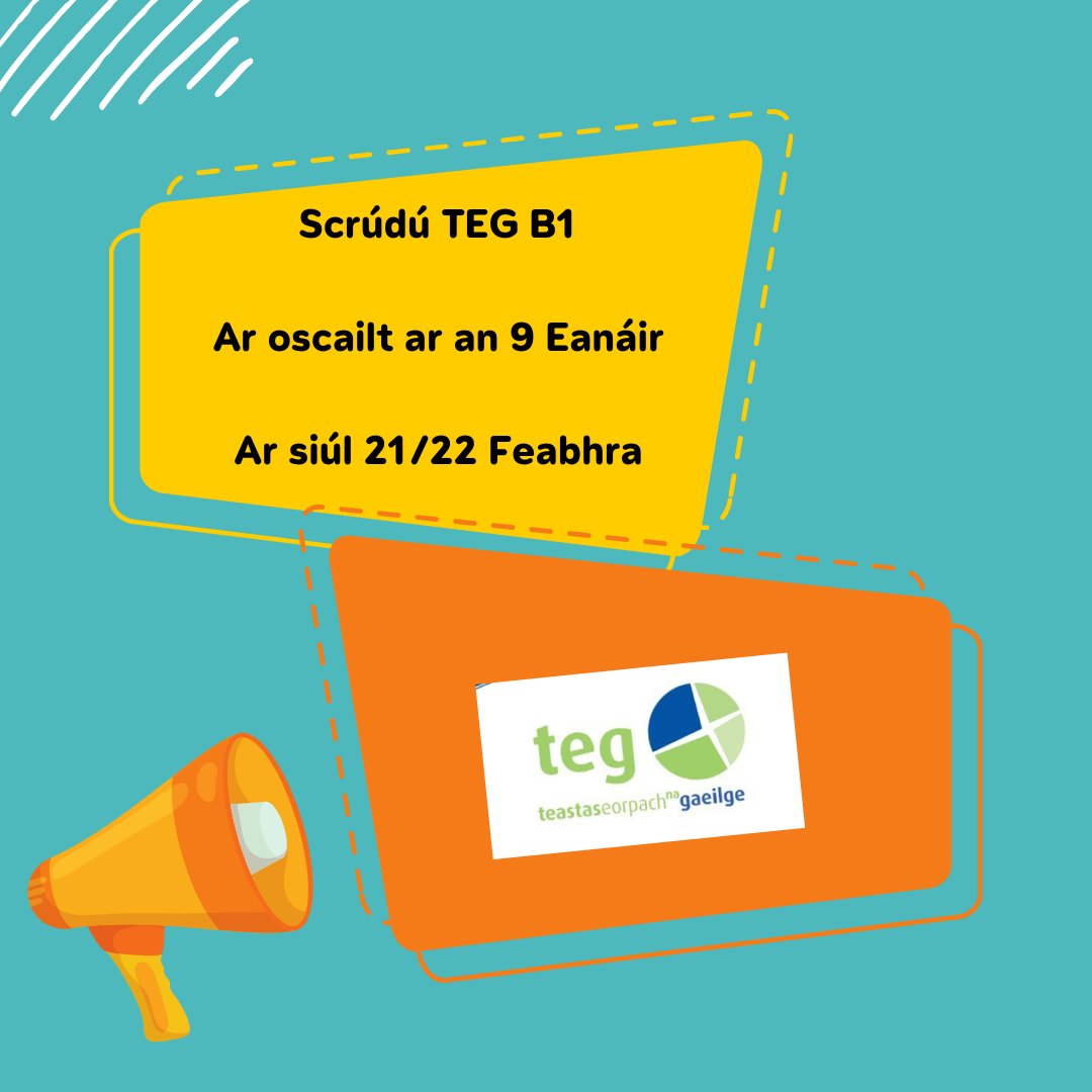 📢Beidh an fhoirm iarratais don scrúdú TEG B1, a bheidh ar siúl 21 &amp; 22 Feabhra, ar fáil ón 9 Eanáir ar aghaidh.  

✍️Caithfear tabhairt faoin scrúdú don Bhaitsiléir san Oideachas trí mheán na Gaeilge in <a href="/MarinoInstitute/">MIE</a>.

🔗Tuilleadh eolais ar fáil anseo: teg.ie/eolas-molta/te…