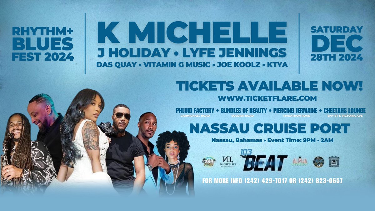 Galen94's tweet photo. We gat you Bahamas 🇧🇸. Come on out and let’s have some fun this Christmas! Join us for a night of amazing R&amp;B featuring: 
K Michelle along with J Holiday, Lyfe Jennings, Vitamin G Music, and now added Bahamian singer songwriter ‘KTYA’ singing her debut hit single “Fooled”. https://t.co/hqmV6j4ORF