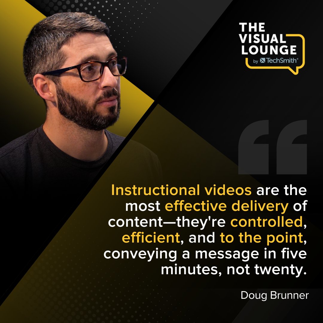 TechSmith (@techsmith) on Twitter photo Instructional videos: Less talk, more action!
Audiences want solutions, not stories.
Get to the 'how' immediately.
For more insights, listen to <a href="/piercemr/">Matthew Pierce</a>’s interview TechSmith’s Doug Brunner on The
Visual Lounge.
What's your top tip for killer instructional content? Instructional videos: Less talk, more action!
Audiences want solutions, not stories.
Get to the 'how' immediately.
For more insights, listen to <a href="/piercemr/">Matthew Pierce</a>’s interview TechSmith’s Doug Brunner on The
Visual Lounge.
What's your top tip for killer instructional content?