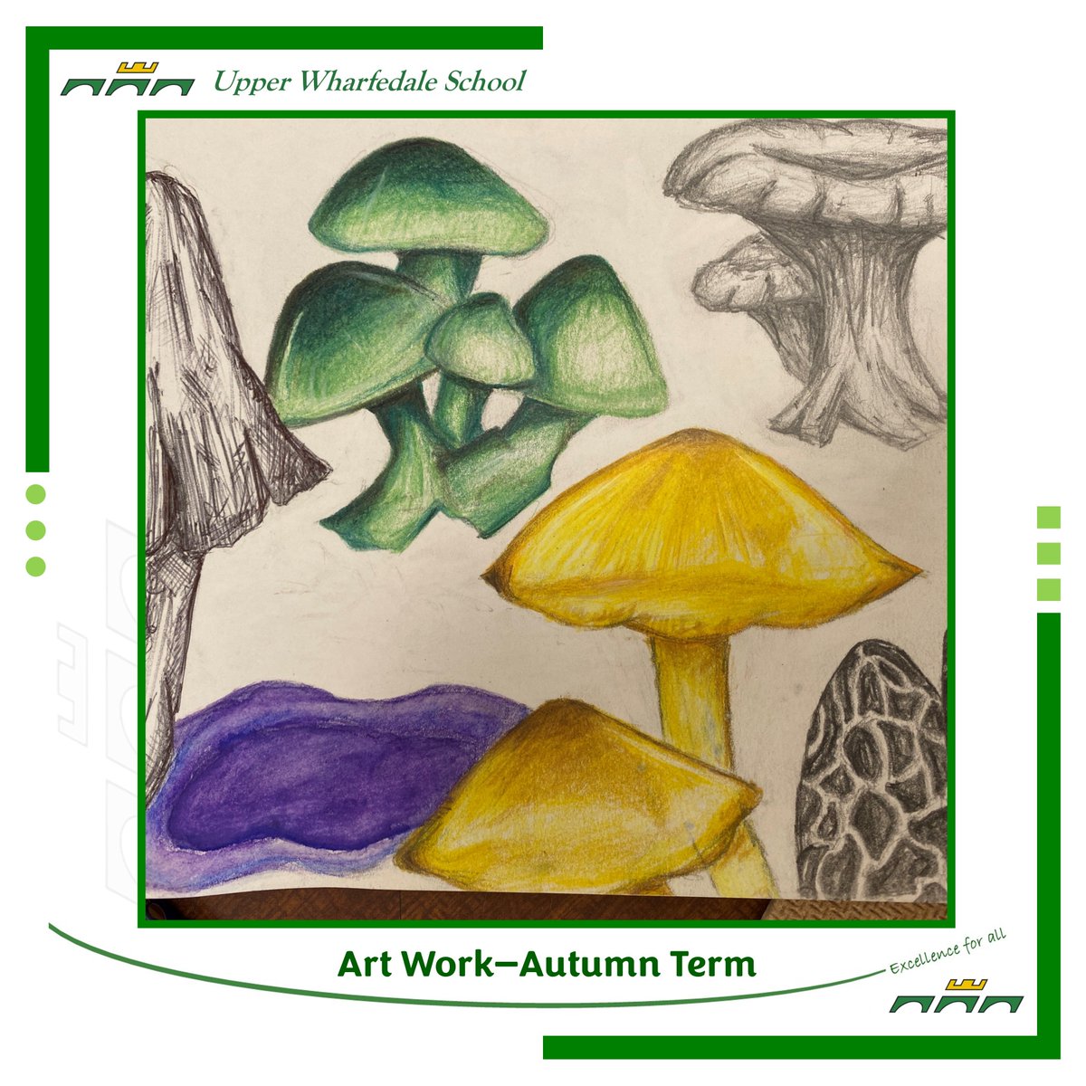 All students in KS3 and KS4 have made exceptional pieces of Art throughout this term, from Mushroom art to creating Christmas cards. Keep an look out for other posts from us over the next few days. Well done everyone!