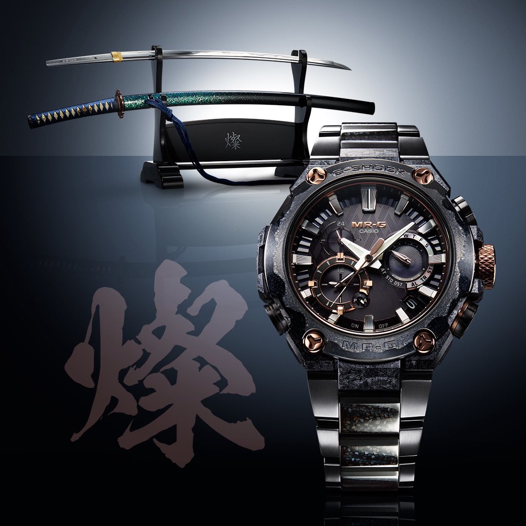 Introducing our newest G-SHOCK inspired by Japanese sword-making, the MRGB2000JS. Featuring a recrystallized titanium bezel, this MR-G has a distinctive edge pattern and a band styled after Aogai-nuri’s blue shell.