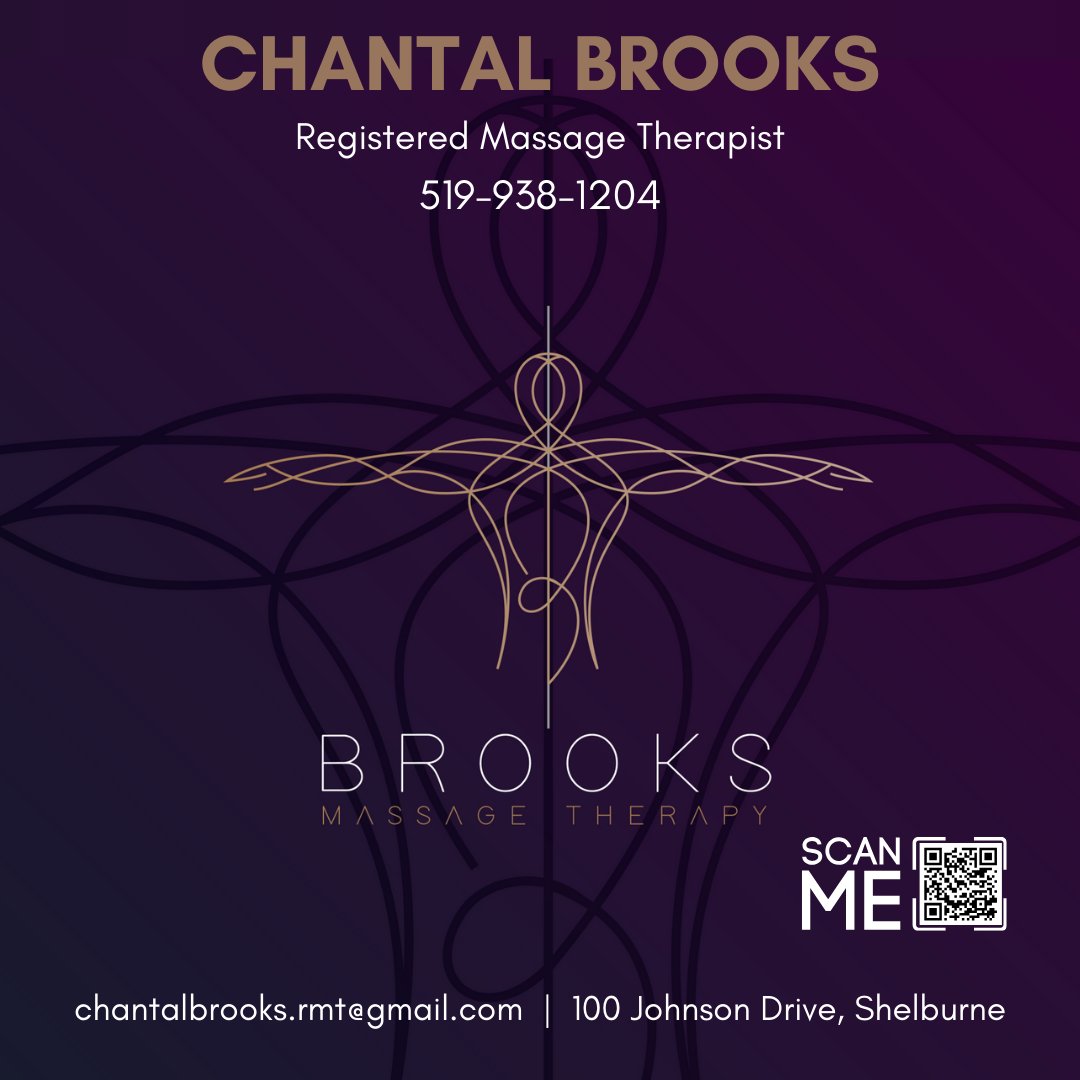 ShelburneTown's tweet photo. 🌟 Experience Personalized Pain Relief with Chantal Brooks, Registered Massage Therapist! 🌟
📞 Call/Text at 519-938-1204 or visit https://t.co/GwLooerRcH to schedule your appointment!
✨ Reclaim Comfort and Wellness at Brooks Massage Therapy! ✨
#SupportTheBurne @Country105 https://t.co/XvOV2aycPC