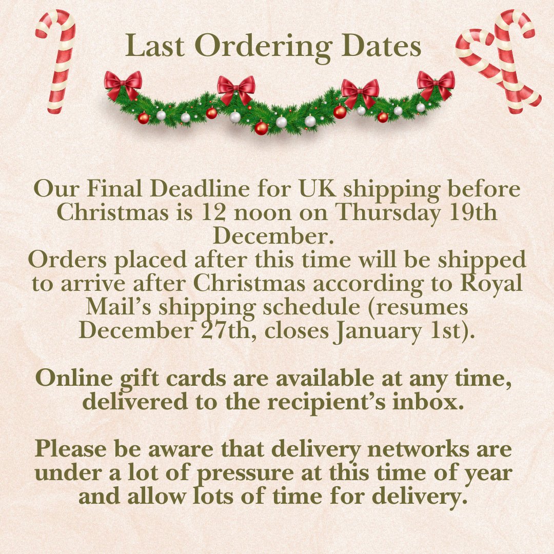 Important! It has come to our attention that some people haven't noted the last online shipping date before Christmas is this week! Please place orders soon to make sure you get your gifts on time.