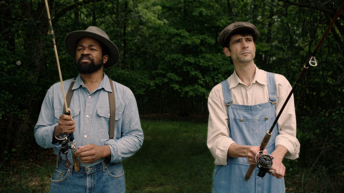 NoBudge's tweet photo. Two old-timey fellas meet up by the pond to do some fishing and determine what’s normal. Alex Goldberg directs “A Joyful Process,” a Steinbeck-esque dark comedy encompassed by melodies of nature and absurd conversation. [Online Premiere] https://t.co/pkIRaa5F5Z https://t.co/9lGhCF7Avj