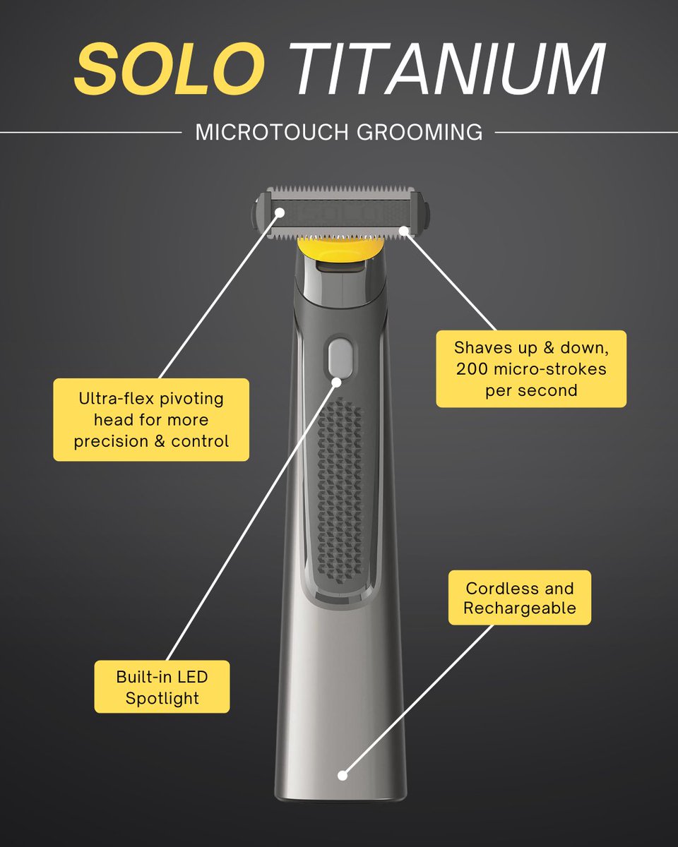 Where precision meets power. 🪒  The MicroTouch SOLO Titanium is perfect for trimming, edging, and shaving—all without irritation. 

Look and feel sharp and grab yours here: bit.ly/4cBlrQa