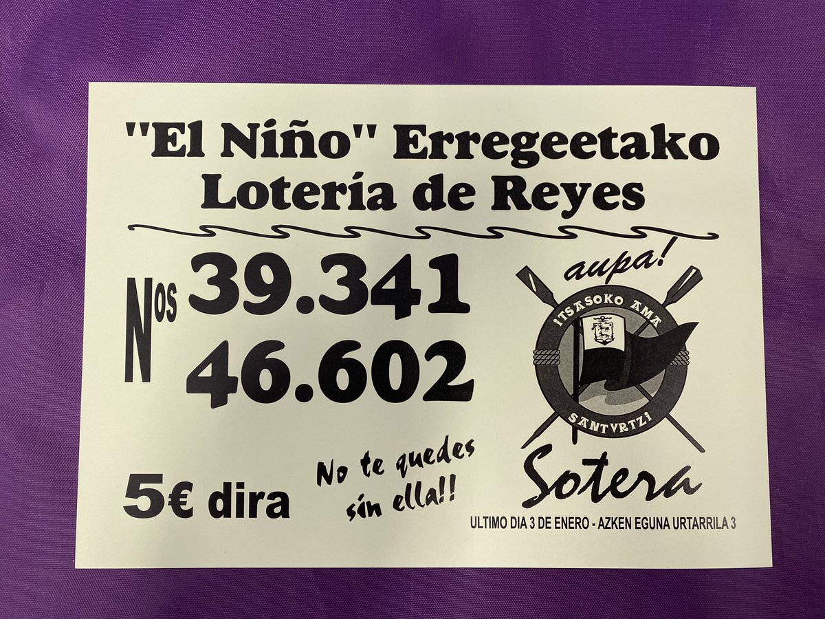 💜”EL NIÑO” LOTERIA SALGAI KLUBEAN ETA BETIKO ESTABLEZIMENDUETAN💜

💜LOTERÍA “EL NIÑO” A LA VENTA TANTO EN EL CLUB COMO EN LOS ESTABLECIMIENTOS HABITUALES💜