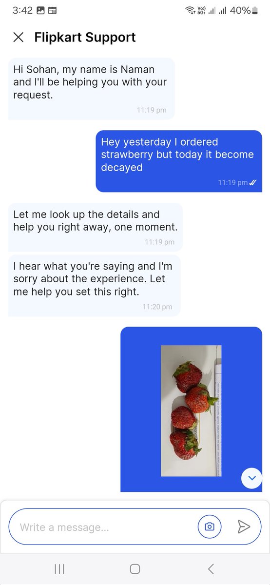Sohanmr4's tweet photo. Worst flipkart service Dont order fruits and vegetables from flipkart minutes all items are freezer and not fresh for 1 query they taken 40mins then also unresolved @flipkartsupport @Flipkart https://t.co/5jkXOSbz8q