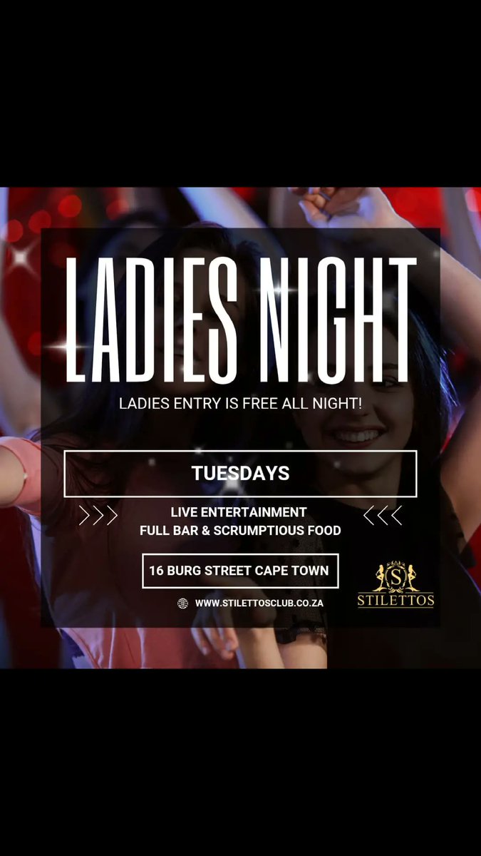 stilettoscpt's tweet photo. Tuesdays is Ladies Night at Stilettos Club Cape Town. Ladies entry is free all night long 🍾🥂

Open Tuesday to Sunday 7pm-4am

Live Shows starting weekly from Thursday to Sunday 10pm-12am and 2am.

#stilettoscapetown #capetown #liveentertainment #capetownsouthafrica #revuebar https://t.co/OkkByFc8xF