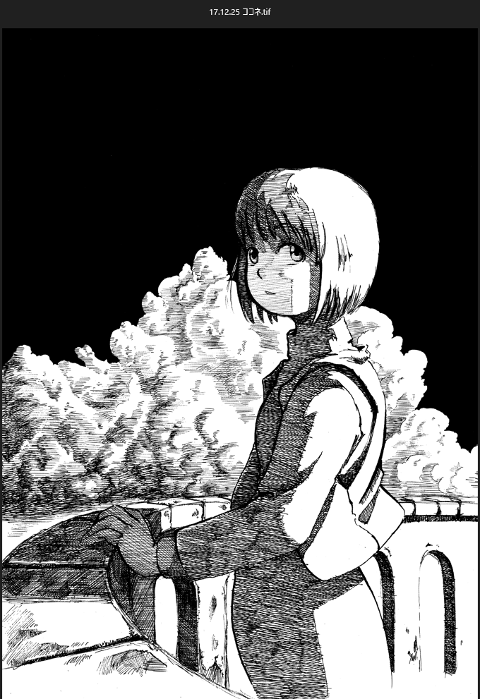Neapoillust's tweet photo. これもヨコハマ本描いた時の奴。
ベタが青空に見えるのか　と。
トーン使わない縛りだったが、やっぱ顔はトーン使いたかった。 https://t.co/t6IVpeKTzT