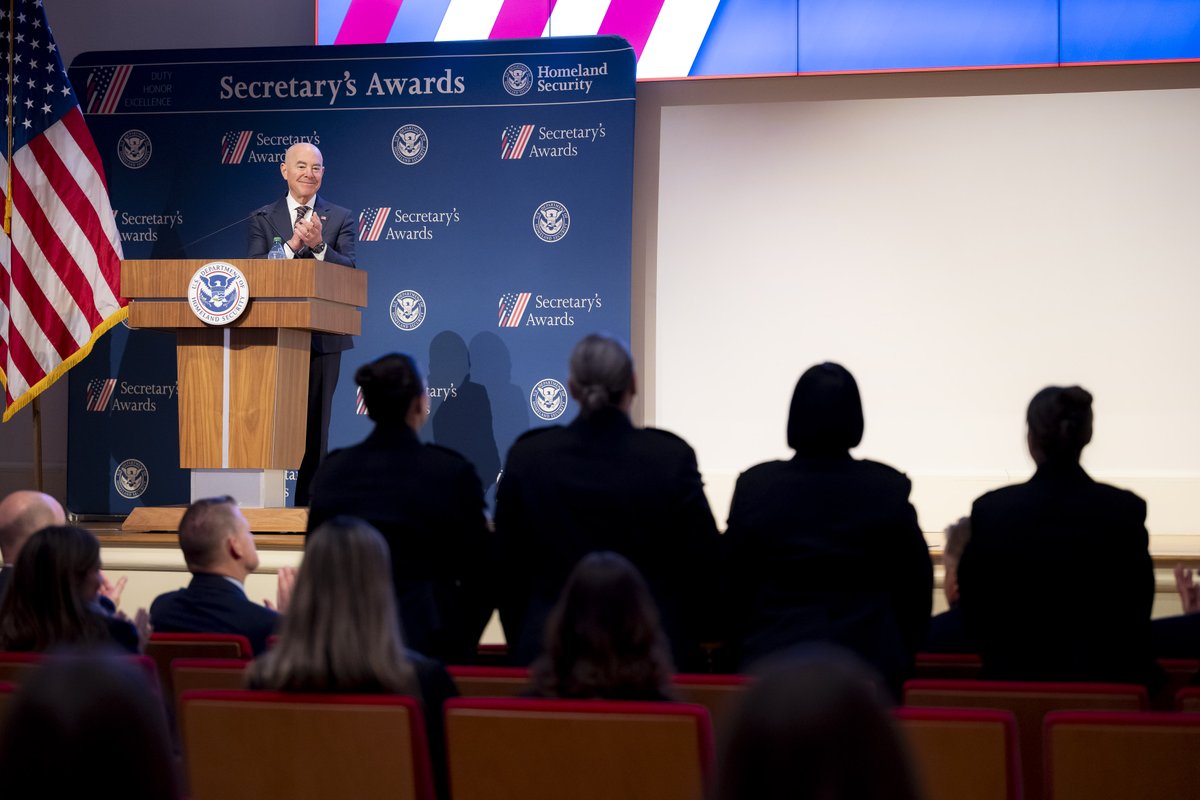 DHSgov's tweet photo. Last week, @SecMayorkas presented Secretary's Awards at a ceremony hosted by the @SecretService to 59 members of our #DHSWorkforce who have gone above and beyond in their service to our nation, exhibiting duty, excellence, and honor in all they do. Our exceptional team makes the homeland security mission possible.