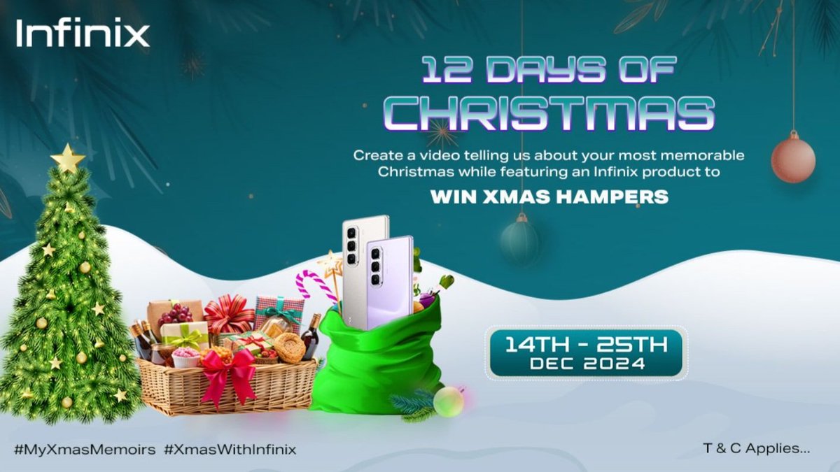 InfinixNigeria's tweet photo. 🎁🎅 12 days, 12 chances to win, and endless festive fun!

Share your most memorable Christmas with us while featuring an Infinix product guys!!

Don't miss out on this as we look forward to your entries 💃💃

The countdown has already begun! #MyXmasMemories #XmasWithInfinix https://t.co/IPenyNIVZn