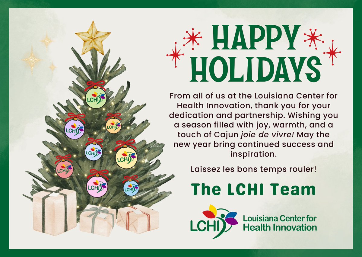 Happy holidays from all of us here at the Louisiana Center for Health Innovation! ❄️ May the new year bring continued success and inspiration.