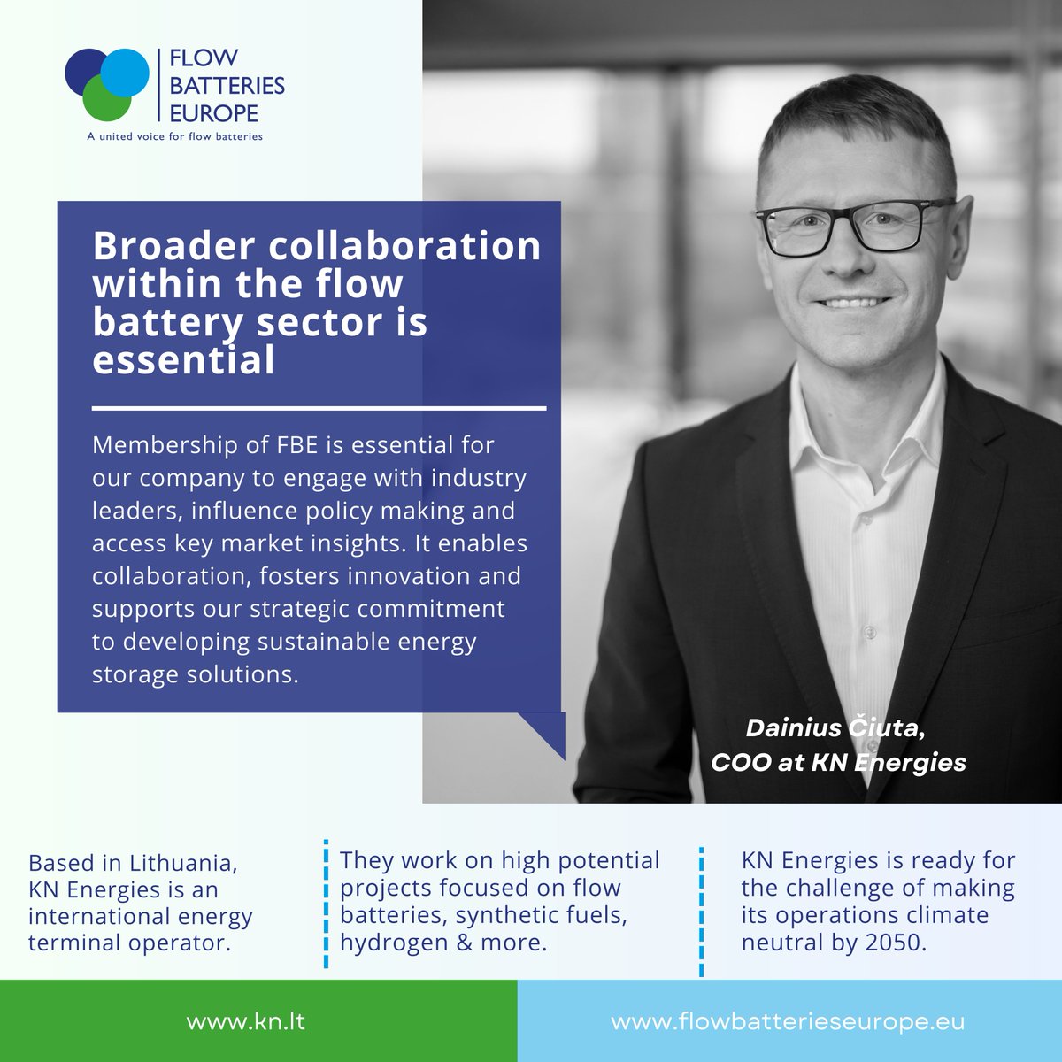 Flow Batteries Europe (@flowbatterieseu) on Twitter photo Why did KN Energies join Flow Batteries Europe (FBE)?ย ๐ค๐
Dainius ฤiuta, COO at KN Energies, told us that membership of FBE is essential for their company to engage with industry leaders, influence policy making and access key market insights.๐ Why did KN Energies join Flow Batteries Europe (FBE)?ย ๐ค๐
Dainius ฤiuta, COO at KN Energies, told us that membership of FBE is essential for their company to engage with industry leaders, influence policy making and access key market insights.๐