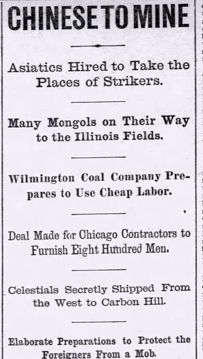 Extra IL coalfield history: Race
Carbon Hill (1920 pop: 281) produced many excellent soccer players in the early 20th century.
New immigrants, however, were not always welcomed. During an 1897 miner strike/lockout, newspapers reported Chinese miners would be met with violence.