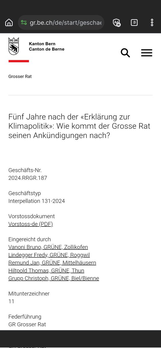 Ziemlich beschönigend, da nicht erwähnt, was der Grosse Rat <a href="/kanton_bern/">Kanton Bern</a> an Klimaschutz-Massnahmen abgelehnt bzw.  NICHT priorisiert hat. <a href="/JanRemund/">Jan Remund</a> <a href="/gruenebern/">GRÜNE Kanton Bern</a> <a href="/KlimastreikBE/">Klimastreik Bern</a> @KlimaAllianzCH <a href="/KlimaschutzCH/">Verein Klimaschutz Schweiz</a> <a href="/KlimaSeniorin/">KlimaSeniorinnen</a> <a href="/GrueneCH/">GRÜNE Schweiz</a> <a href="/hauptstadt_be/">Hauptstadt</a> <a href="/JournalB/">Journal B</a>