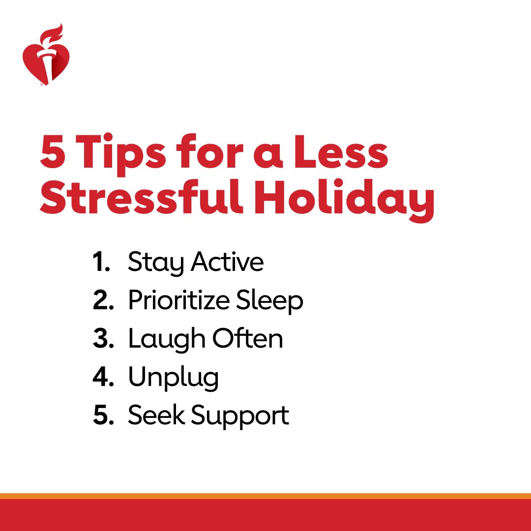 American_Heart's tweet photo. The holidays should be a time of joy and relaxation. By implementing these restful, stress-busting tips, you can create a more enjoyable and meaningful season for yourself and your loved ones. #RestfulNotStressful https://t.co/0f37wkb2Fu