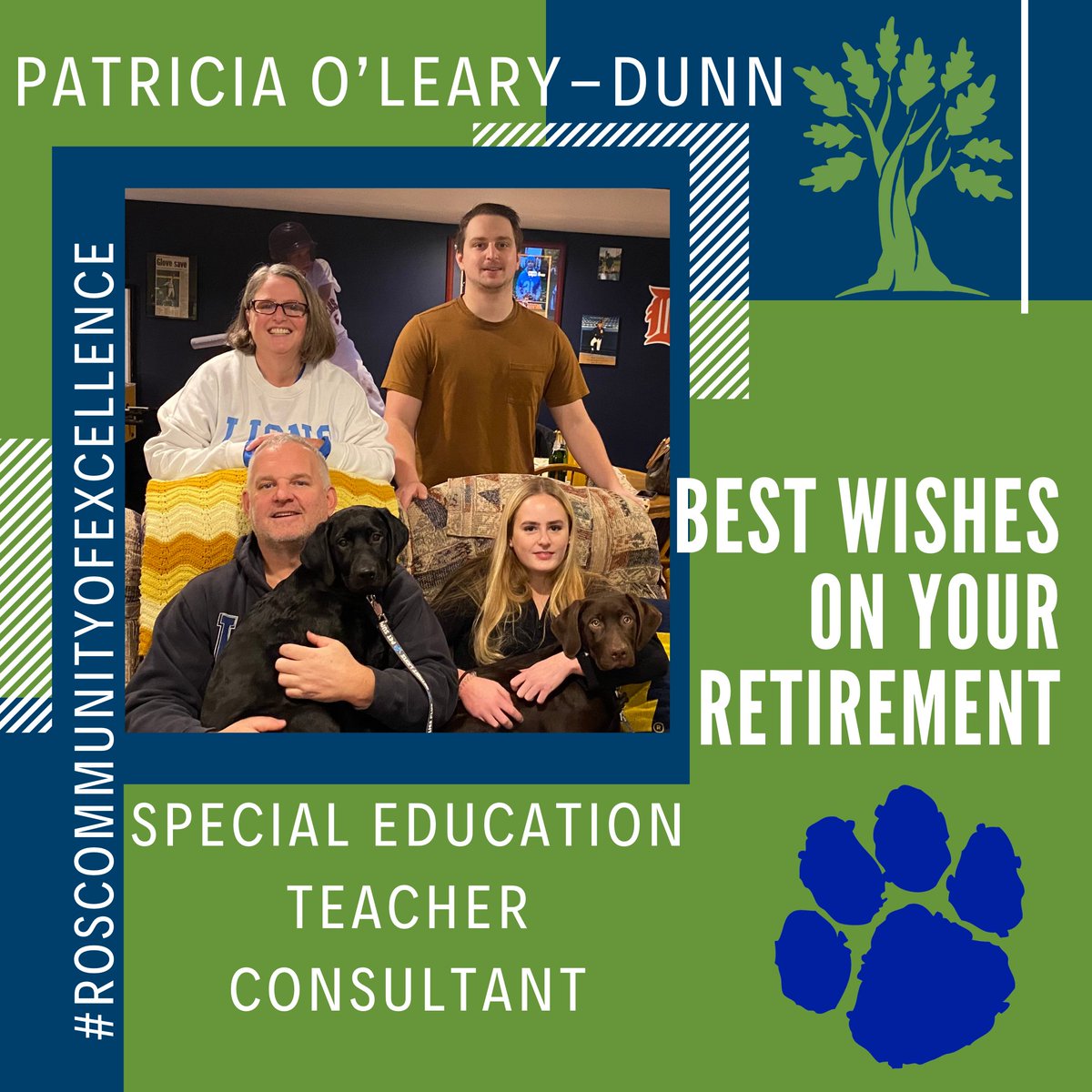 royaloakschools's tweet photo. Congratulations, Patricia OโLeary-Dunn, on your retirement! Patricia has been a valued member of Royal Oak Schools since 1995, beginning her career as an English teacher at Kimball High School and later serving as a Special Education Teacher Consultant. #ROSCommunityOfExcellence https://t.co/0DKbkO6VA8