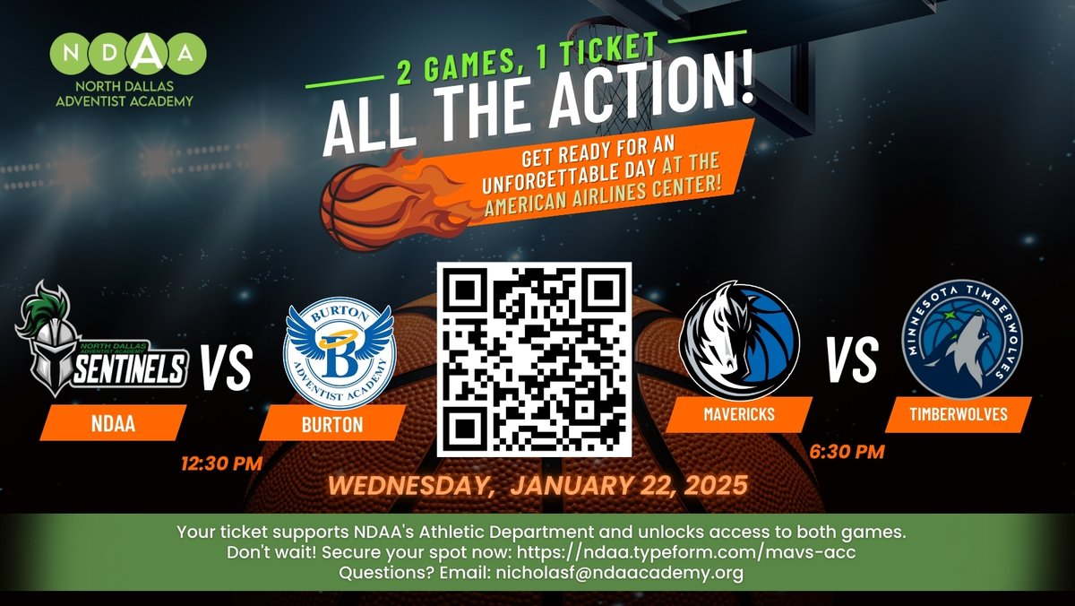 ndaaofficial's tweet photo. 🏀 Big Day for NDAA Basketball! 🏀
Our Sentinels face Burton at the American Airlines Center before the Dallas Mavericks take on the Timberwolves!

📅 Wednesday, January 22 | 🕒 12:30 PM
🎟️ Tickets include BOTH games! Don’t miss it!

#SentinelPride #NDAABasketball #Mavs https://t.co/Rk5E8kaMtO