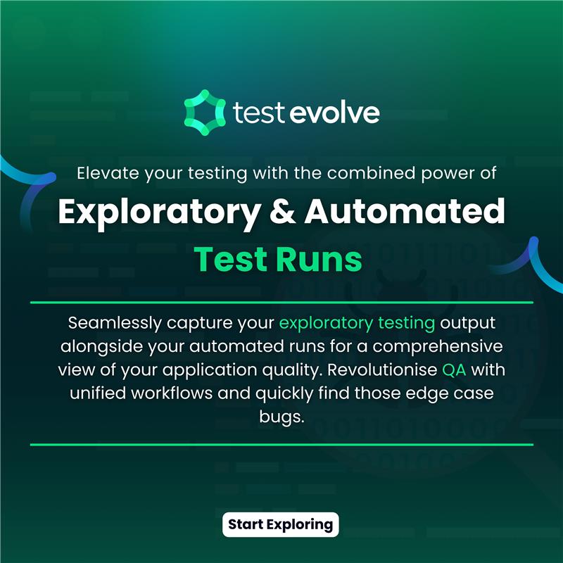 Test_Evolve's tweet photo. #TestEvolve: Testing Reimagined

Blend manual exploration with automated testing. Capture every insight, track every session, transform your quality assurance approach.

Visit: https://t.co/fVBOfd85SL

#testing #agile #quality #exploratorytesting https://t.co/NMFH5fRnJW