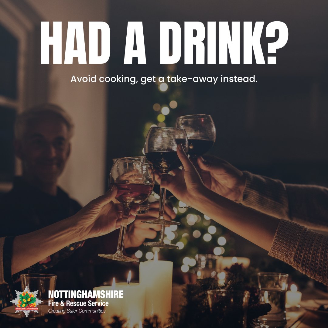 We know some of you will be enjoying a festive tipple 🍻🍷
Avoid cooking after drinking as it can be a fatal mix. Be safe this festive period and get a take-away instead 🍽️