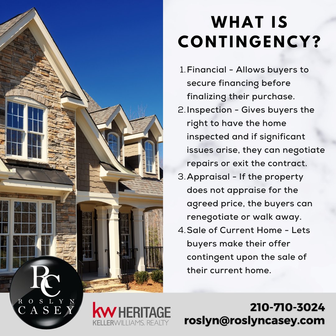 RoztheRealtor's tweet photo. Contingency is a condition that must be met for a real estate contract to become legally binding. If the condition isn't met, the buyer or seller can back out of the deal without any issues. https://t.co/uz7TmW7xYf