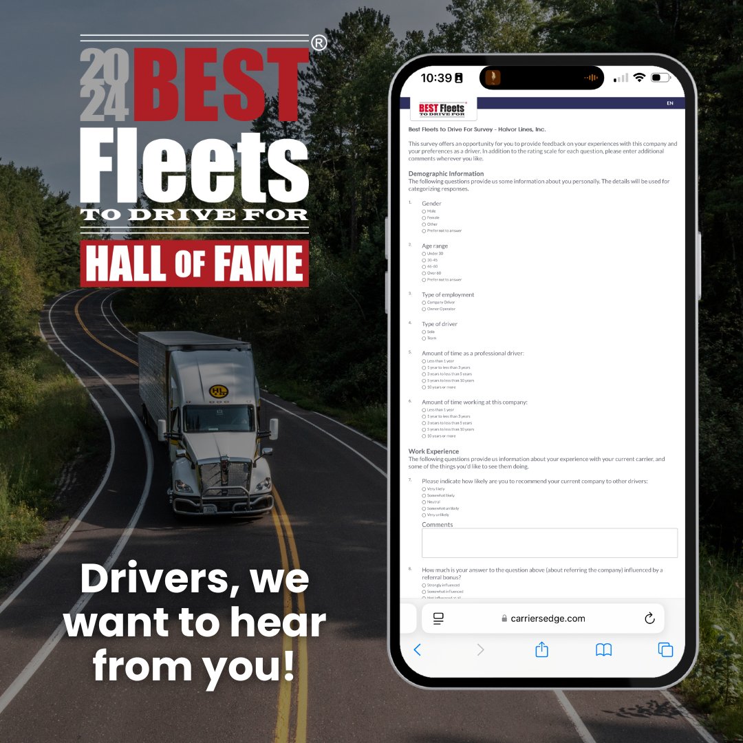 Halvor_Lines's tweet photo. Don’t miss your chance to share your thoughts! 💬 Halvor Lines is up for Best Fleets and Elite Fleets 2025! Drivers, please complete the two confidential surveys on Carrier’s Edge today—we’re grateful for your support! https://t.co/tGxtxZdc8I