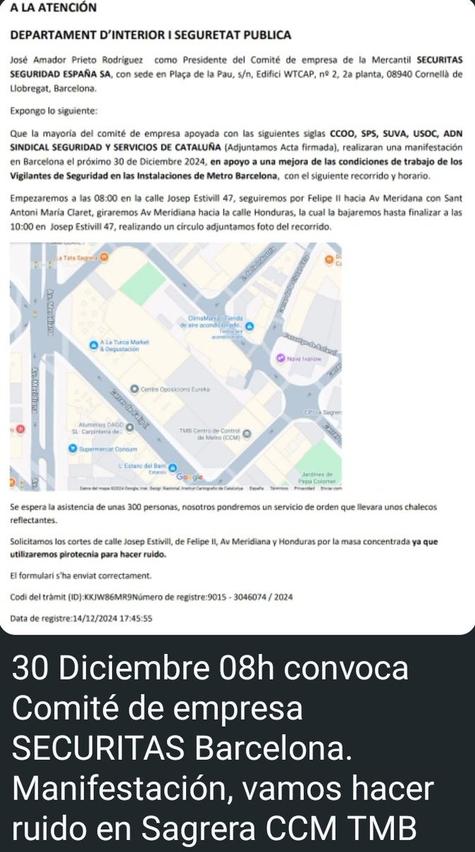 SindicatoSPS's tweet photo. Manifestación el próximo día 30 Diciembre, Pluses Metro BCN os esperamos https://t.co/Jc6bJnZnHJ