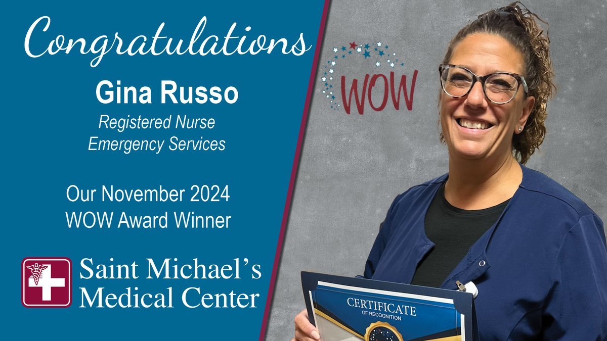 Join us in congratulating Gina Russo, RN, our November 2024 WoW Employee of the Month Award Winner. Gina delivered exemplary care to two potential stroke patients in October, ensuring timely and efficacious care. She exhibited leadership and placed the patients' needs first.