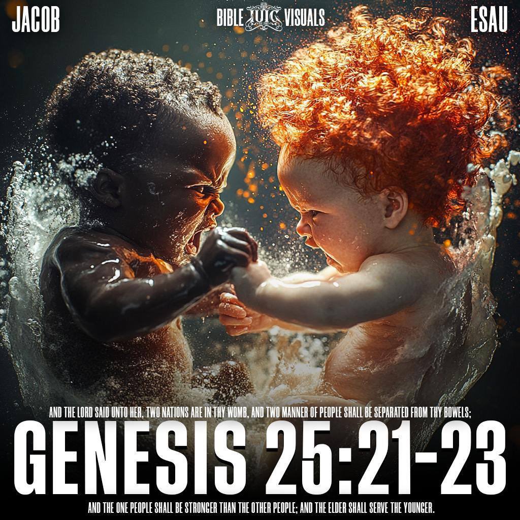 Genesis 25:23 And the LORD said unto her, Two nations are in thy womb, and two manner of people shall be separated from thy bowels; and the one people shall be stronger than the other people; and the elder shall serve the younger.