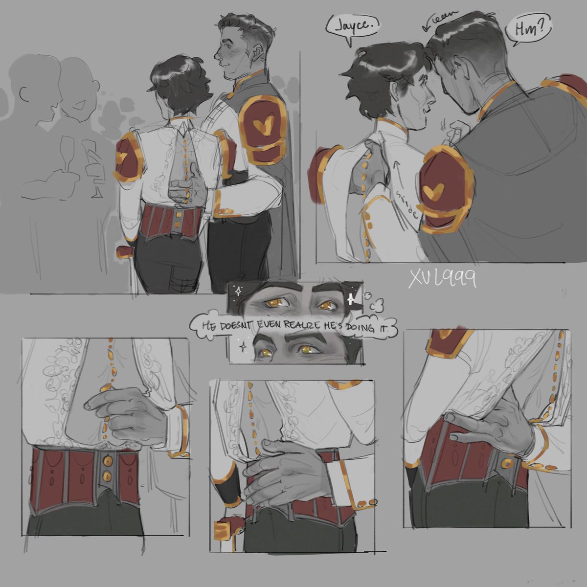 XVL999's tweet image. Yes Jayce plays with the back gems, no he doesn’t know he’s doing it. (+ the front of Viks top)