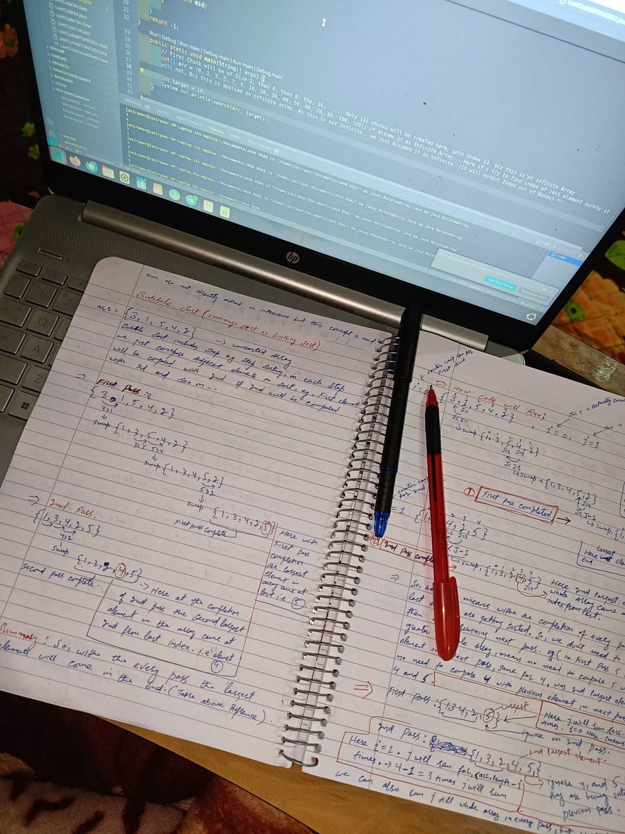 jasir_peer's tweet photo. Day 25 ✅ of DSA with @kunalstwt

Focused on Bubble Sort:
✅ Best Case: O(n) (Already sorted).
⚠️Worst Case:O(n²) Opposite sorted

🔑 Takeaway: Sorting large elements by “bubbling up” is simple, but understanding time complexity builds strong foundations.

#DSA #Day25 #BubbleSort https://t.co/b0aGixo4V3