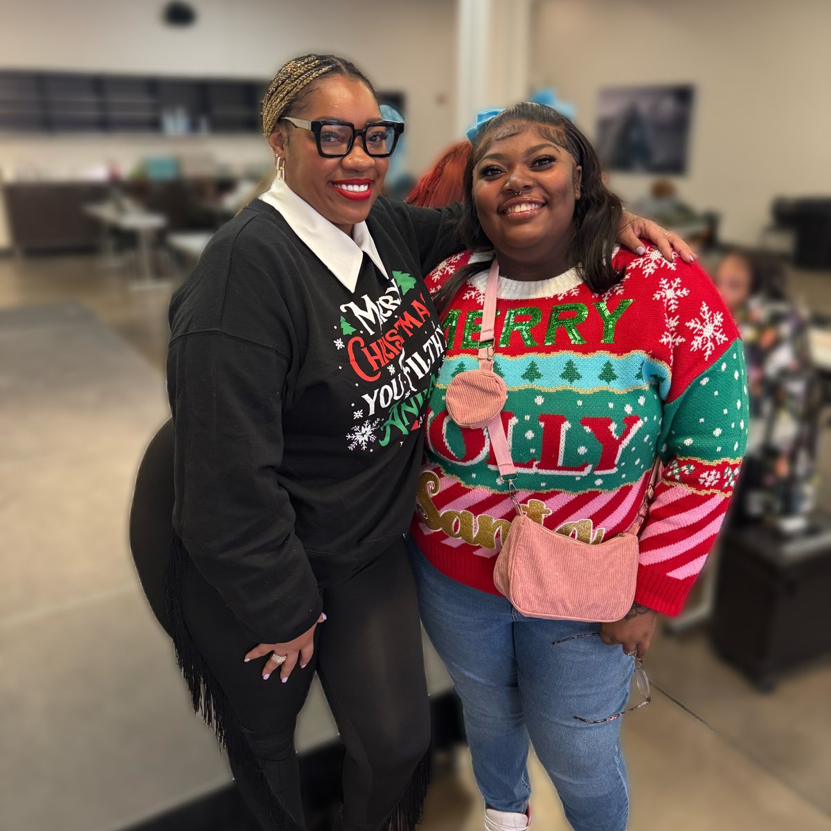 PMTSCHICAGO's tweet photo. Spreading holiday cheer, Paul Mitchell style! 🎄✨ Our Future Professionals and Educators are rocking their Christmas sweaters and showing off their school spirit! Stop by today to see the festive fun in action! Wishing everyone a season full of creativity, joy, and sparkle.... https://t.co/gdwtzxbvjN