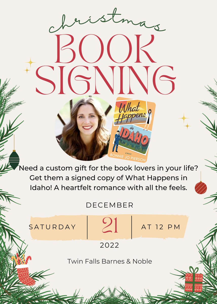 Last minute holiday book signing at the Twin Falls Barnes &amp; Noble this Saturday the 21st!

Need a custom gift for the book lover in your life? Get them a signed copy of What Happens in Idaho, a heartfelt, cozy read. 

After all, readers love book hangovers.