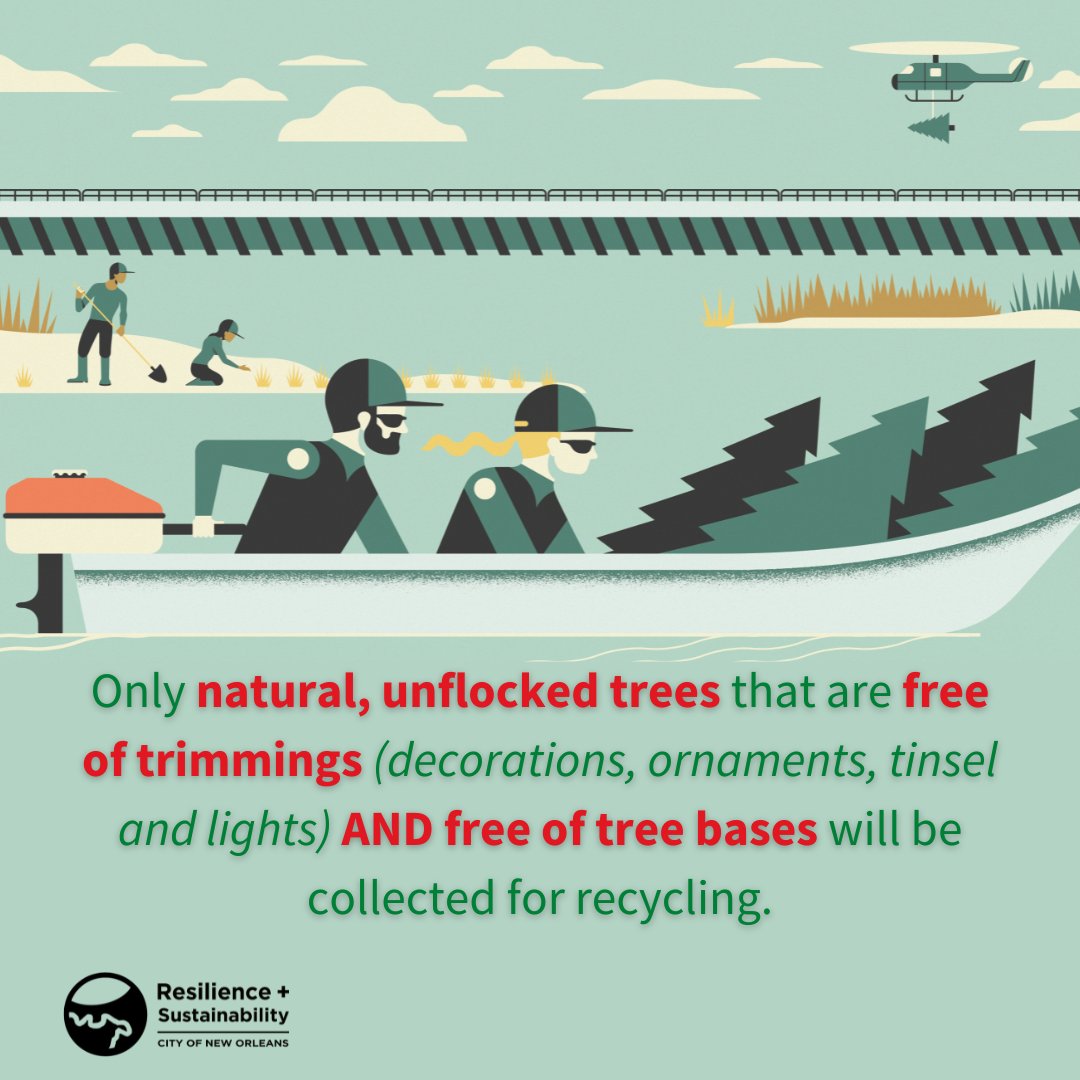 🎄 Regift Your Tree to the Wetlands! 🌿

NOLA’s Christmas Tree Recycling Program:
🌊 Protect wetlands
🐟 Reduce erosion
🦆 Create habitats

📅 Dec 26–Jan 5: call 311 OR drop-off (Lafitte Greenway/Bodenger Park)
📅 Jan 6–10: Curbside pickup (5 AM)
📍 FQ/Downtown: Jan 9 (4 AM)