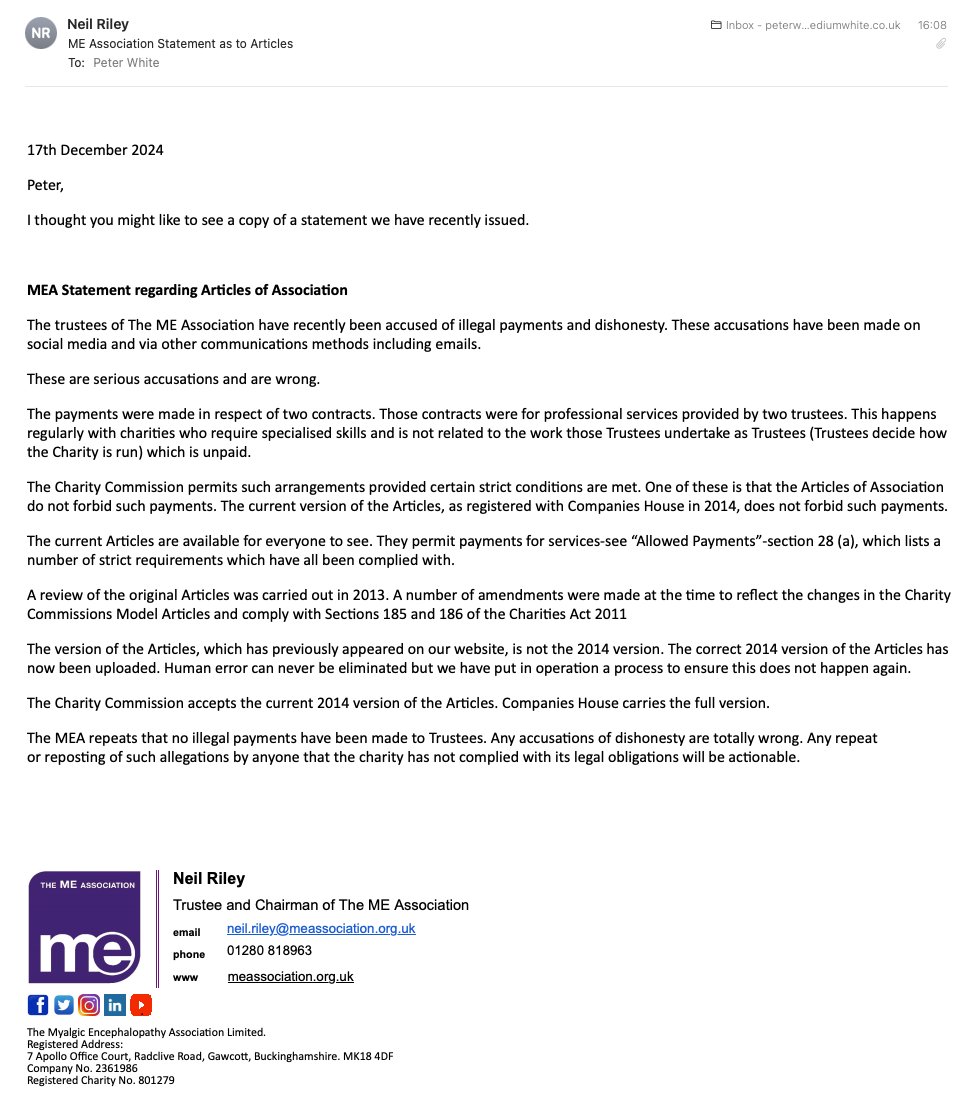 Here is an email I received today from the <a href="/MEAssociation/">ME Association</a>.
I am stunned. Please share.