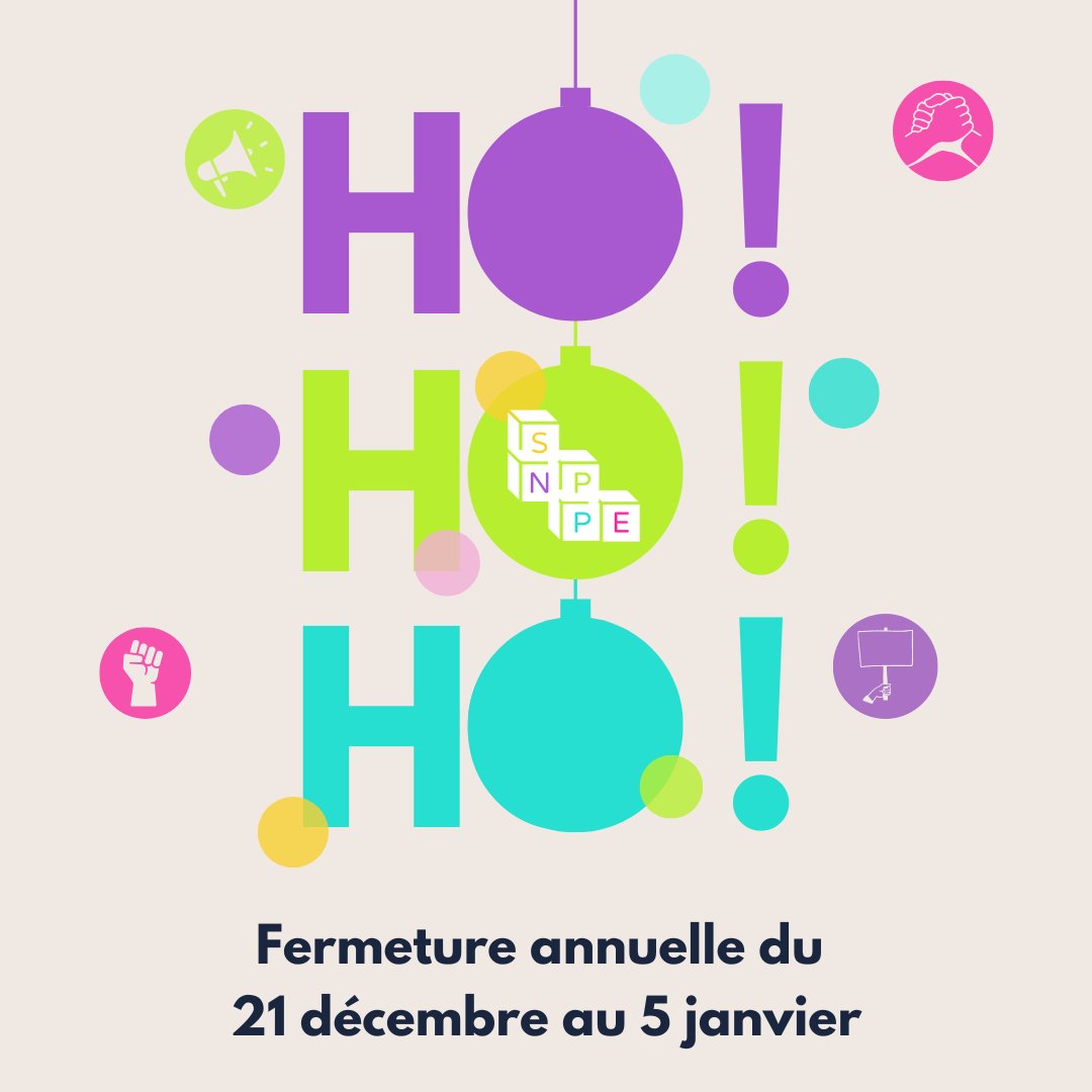 🎄 Le <a href="/SnppeFr/">SNPPE</a> en pause🎄
Il sera fermé du 21 décembre au 5 janvier inclus pour les fêtes de fin d'année.
👉 En cas d'urgence, contactez-nous par mail.
🎁 Vous pouvez adhérer en ligne à tout moment sur notre site : snppe.fr/adhesions-2024/
Bonnes fêtes à toutes et tous ! ✨