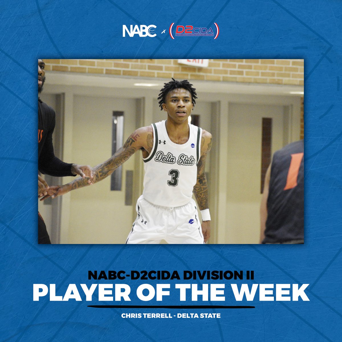 Announcing the NABC-D2CIDA Player of the Week!

Chris Terrell averaged 31.5 points, 4 rebounds, 3.5 steals and 3 assists per game last week for <a href="/DeltaStateMBB/">Statesmen Basketball</a>!