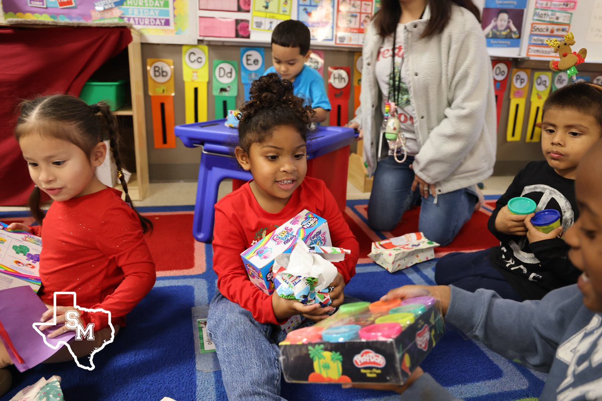 SanMarcosCISD's tweet photo. As part of their commitment to community engagement &amp; fostering a spirit of generosity, Starbucks spread joy beyond its coffee cups by gifting a special toy to every #SMCISD Bonham Pre-K student this season. Thank you so much @Starbucks! #goodthingshappening #communitychampion https://t.co/NZwoS1BrhT