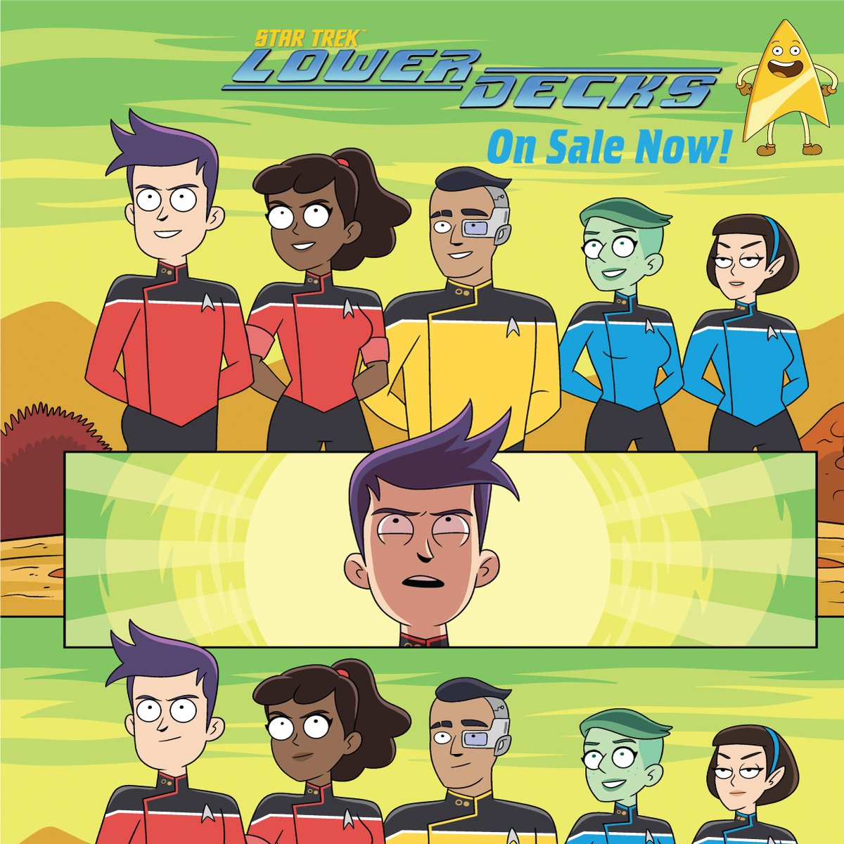 IDWPublishing's tweet photo. An alien race that wishes to learn more about mentorship…through a battle royale!
Enter #JadziaDax, #MontgomeryScott, #KathyrnJaneway, #T’Pol, & #Jean-LucPicard as the mentors & the #LowerDeckers as the mentees.
#StarTrekLowerDecks #2 is at LCS 12/18!
#LowerDecks #StarTrek https://t.co/M4t8fl69JA